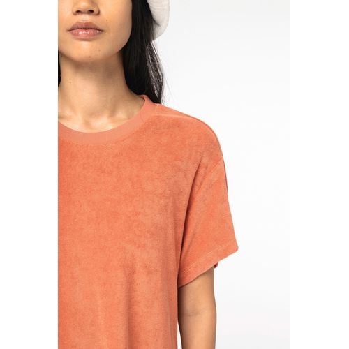 Vestido tipo camiseta ecorresponsable de rizo y hombros caídos mujer