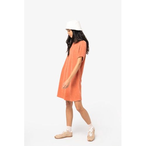 Vestido tipo camiseta ecorresponsable de rizo y hombros caídos mujer