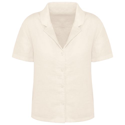 Chemise à col bowling manches courtes en lin femme - 8