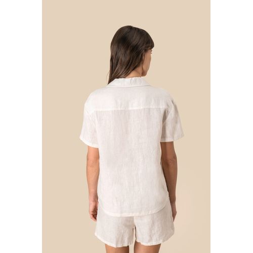 Chemise à col bowling manches courtes en lin femme - 5