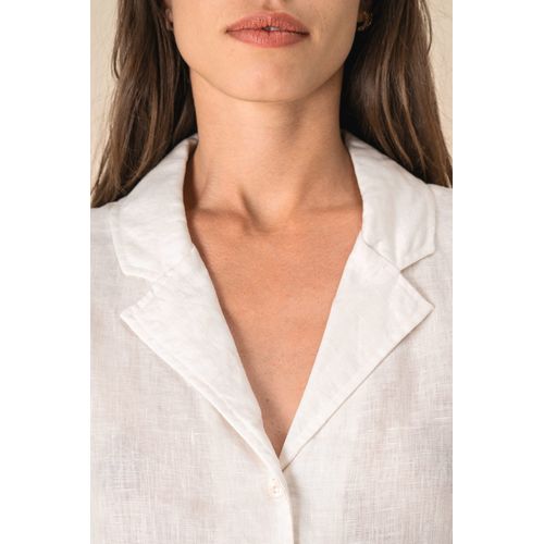 Chemise à col bowling manches courtes en lin femme - 7