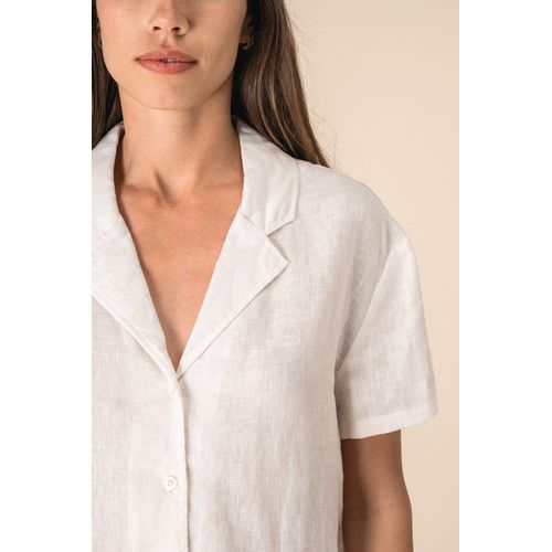 Chemise à col bowling manches courtes en lin femme thumbnail 6