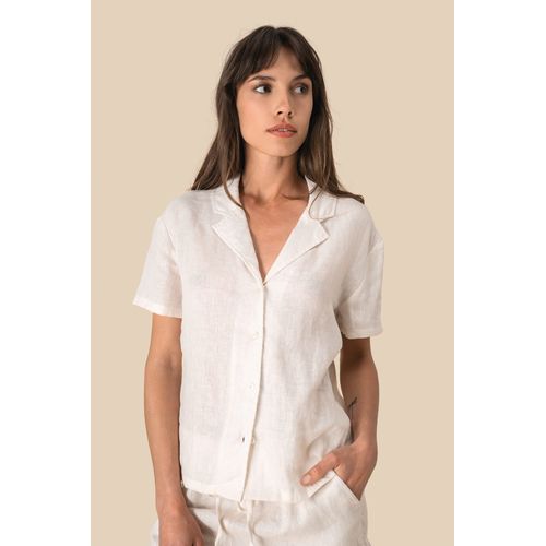 Chemise à col bowling manches courtes en lin femme thumbnail 4