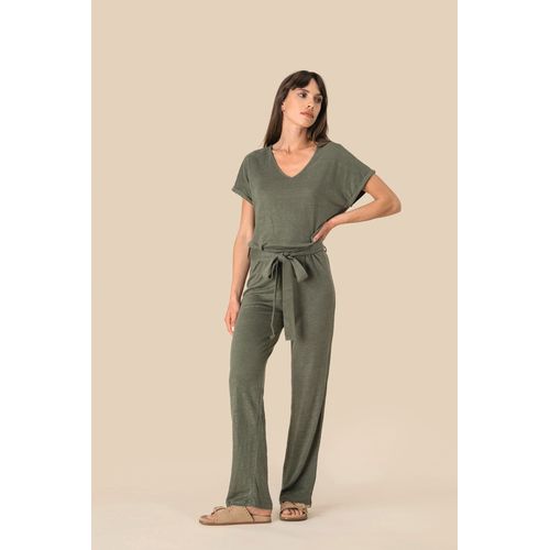 Combinaison en maille manches courtes en lin femme