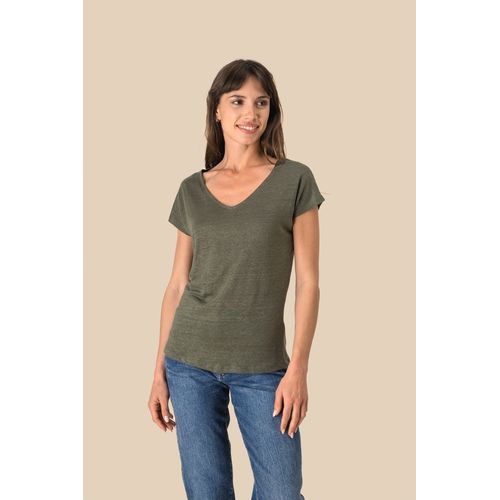 T-shirt col V en lin femme - 1