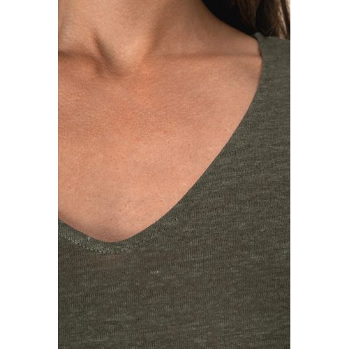 T-shirt col V en lin femme - 8