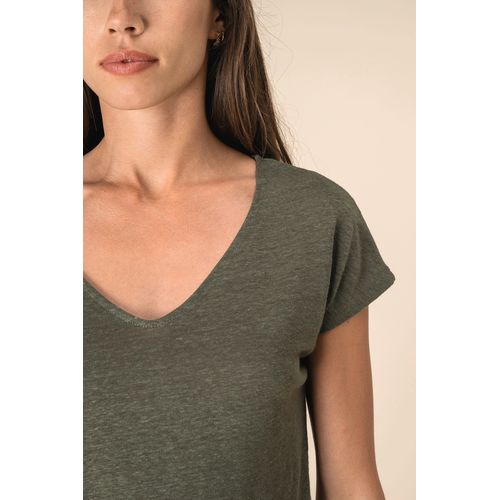 T-shirt col V en lin femme - 7