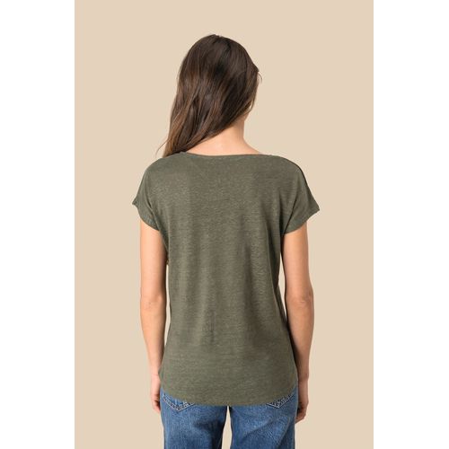 T-shirt col V en lin femme - 5