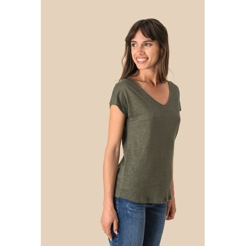 T-shirt col V en lin femme - 4