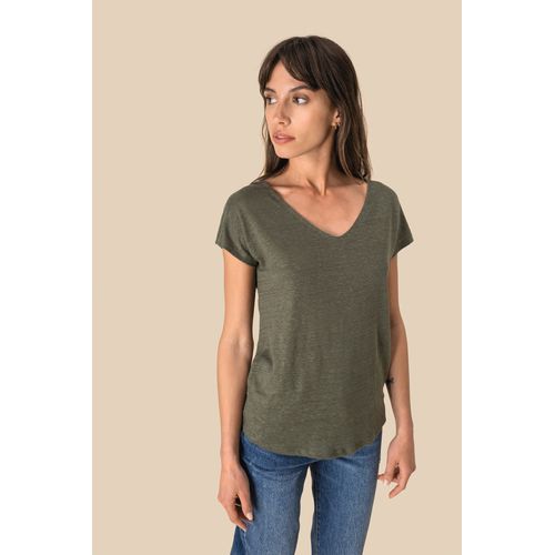 T-shirt col V en lin femme - 3