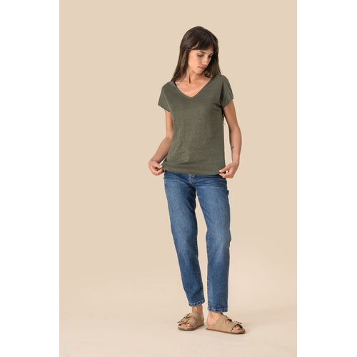T-shirt col V en lin femme - 2