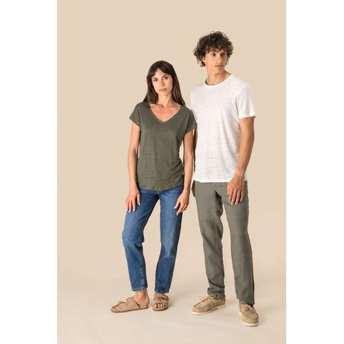 T-shirt col V en lin femme - 6