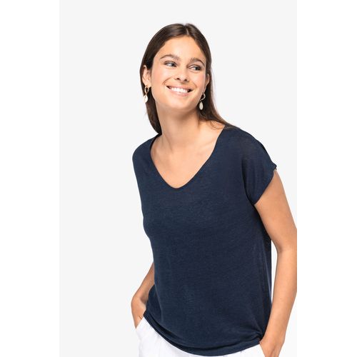 T-shirt col V en lin femme - 3