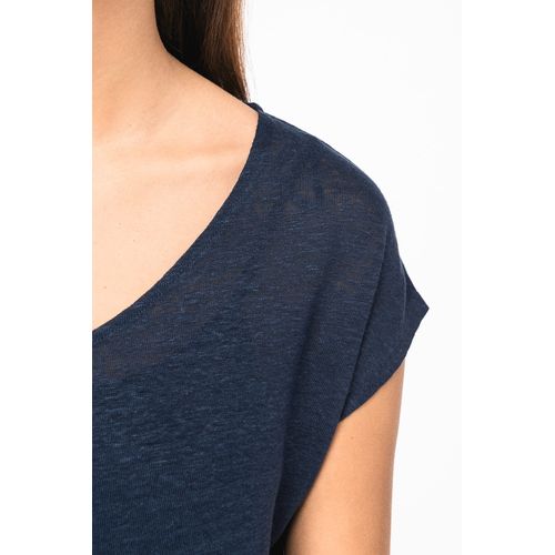 T-shirt col V en lin femme - 7
