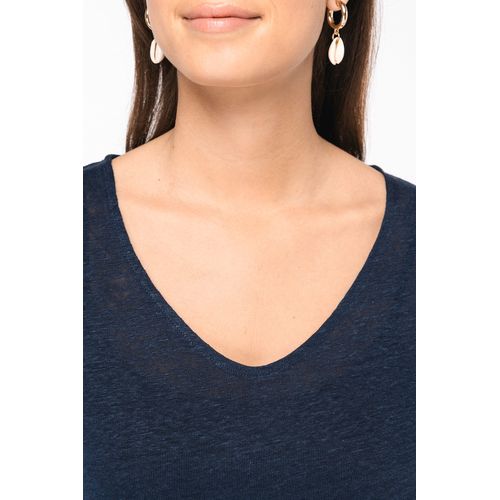 T-shirt col V en lin femme - 6