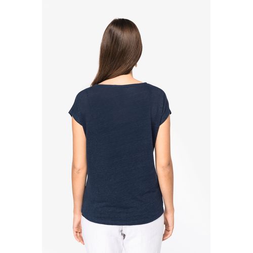 T-shirt col V en lin femme - 4