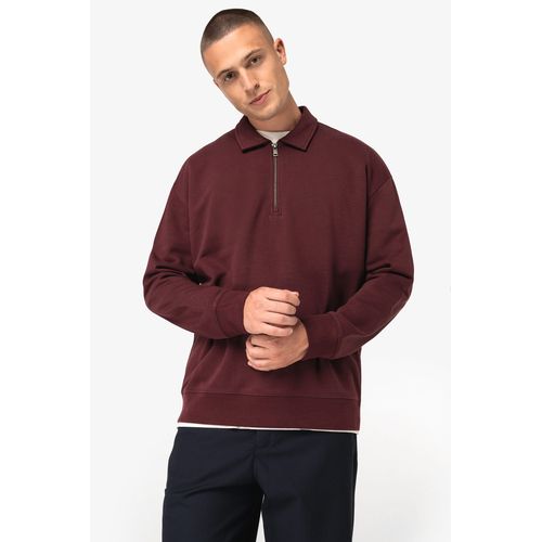 Sweat-shirt écoresponsable quart zip col polo à épaules tombantes unisexe