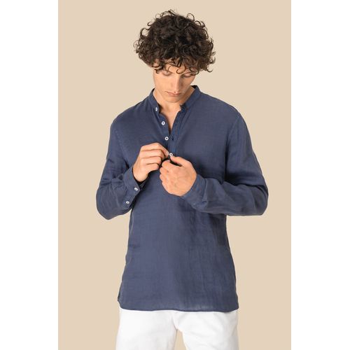Chemise à col Mao délavée  en lin homme thumbnail 4