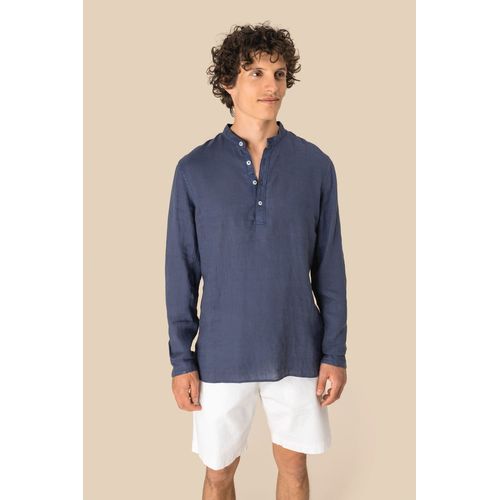 Chemise à col Mao délavée  en lin homme