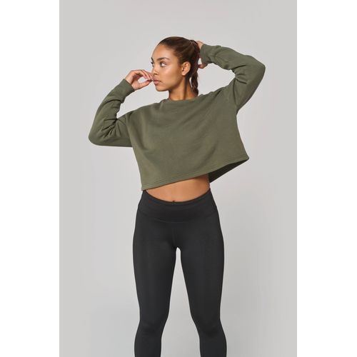 Sweat-shirt crop col rond femme - 1