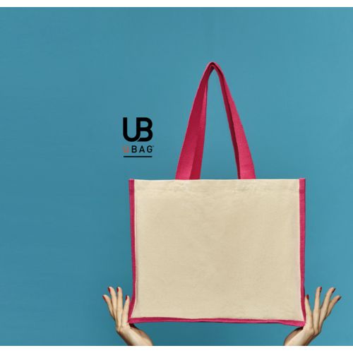 SAC SHOPPING 320GRS COTON AVEC SOUFFLETS EN JUTE : SUNSET