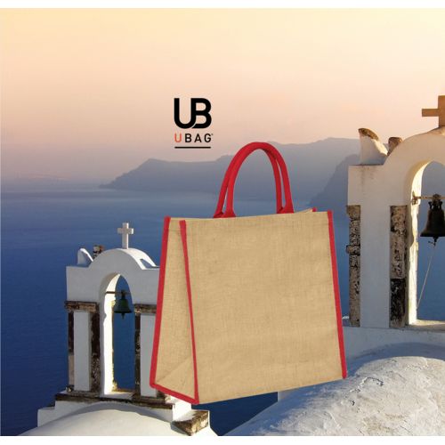 SAC SHOPPING EN JUTE AVEC ANSES ET PIPING COULEURS EN COTON : NAXOS