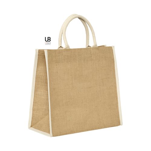 SAC SHOPPING EN JUTE AVEC ANSES ET PIPING COULEURS EN COTON : NAXOS - 1