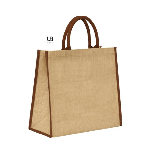 SAC SHOPPING EN JUTE AVEC ANSES ET PIPING COULEURS EN COTON : NAXOS