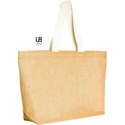 SAC SHOPPING EN JUTE AVEC ANSES EN COTON PLATES : BAÏA - 1