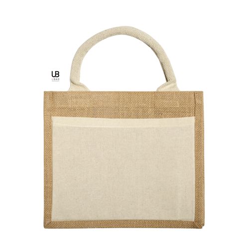 SAC SHOPPING JUTE AVEC ANSES ET POCHE AVANT EN COTON : DARWIN - 2