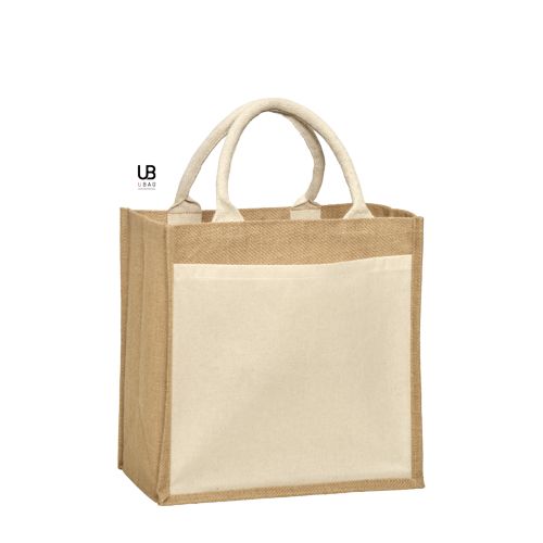 SAC SHOPPING JUTE AVEC ANSES ET POCHE AVANT EN COTON : BRISBANE - 1