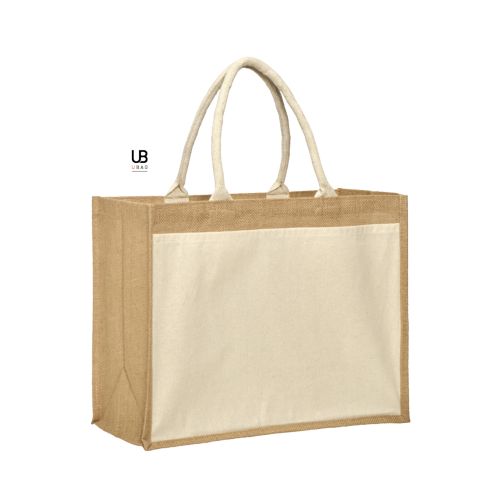 SAC SHOPPING JUTE AVEC ANSES ET POCHE AVANT EN COTON : CAIRNS - 1