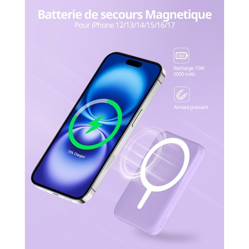 Batterie de secours MagSafe 5000mah charge rapide - Violet thumbnail 4