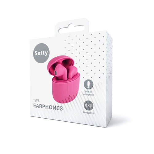 Écouteurs Bluetooth Setty TWS avec étui de chargement STWS-16 rose thumbnail 4