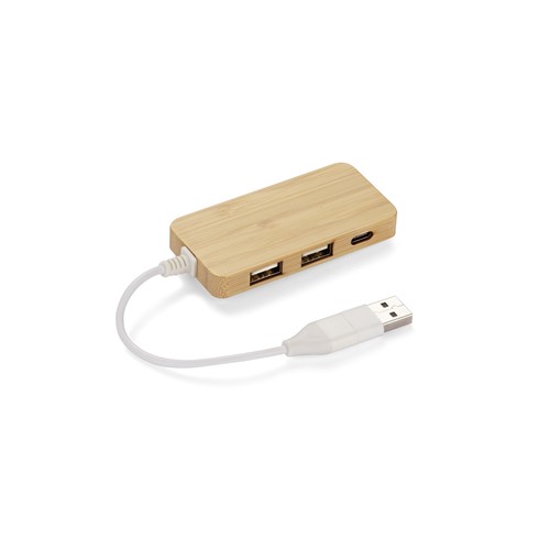 HUB USB en bambou avec prise remplaçable - RIVO