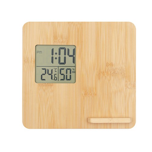 Chargeur sans fil en bambou 10W, station météo | Kahele thumbnail 6