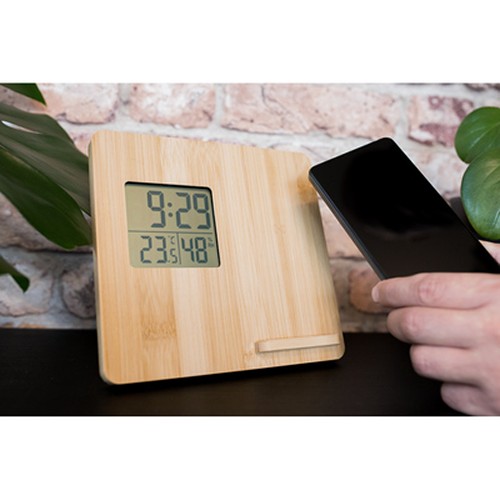 Chargeur sans fil en bambou 10W, station météo | Kahele thumbnail 9