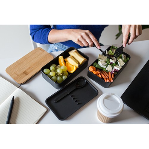 Lunch box 2 en 1, 2x500 ml, couvercle en bambou, couverts | Tijani thumbnail 12