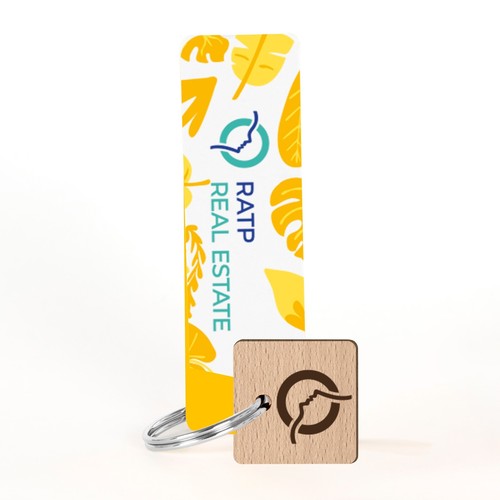 Porte-clés Sésame carré gravé avec anneau direct et carte - 1