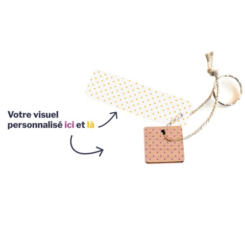 Porte-clés Sésame carré gravé avec anneau, lien et carte - 3