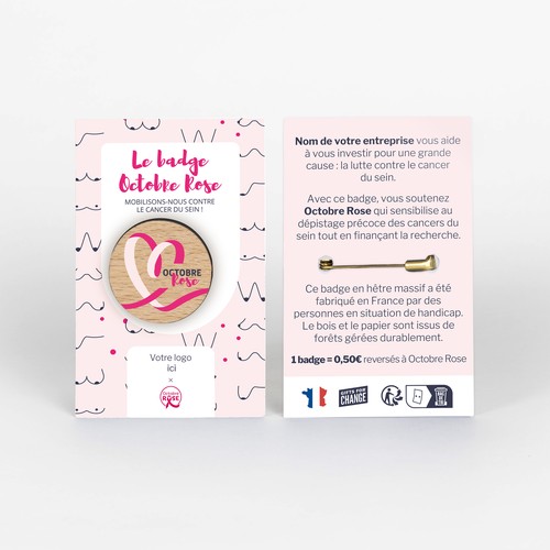 Badge Tourond taille M Octobre Rose imprimé avec broche - 1