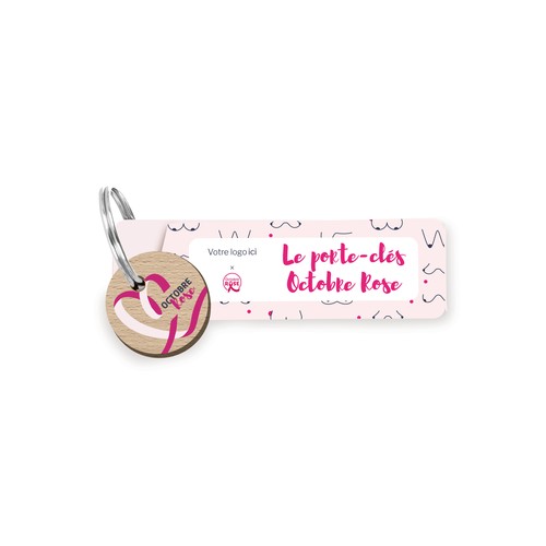 Porte-clés Sésame disque Octobre Rose imprimé avec anneau direct et carte - 1