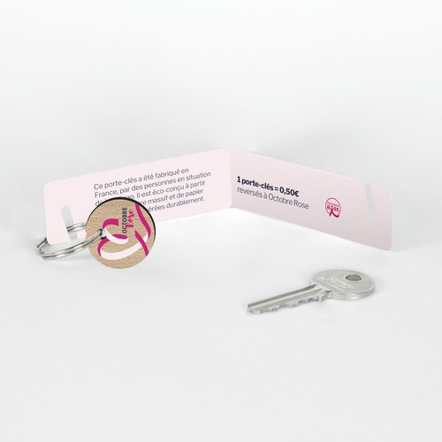 Porte-clés Sésame disque Octobre Rose imprimé avec anneau direct et carte - 2