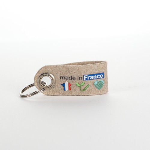 Porte clé en feutrine végétale made in France type lanière 70x30mm quadri Recto Verso sans étiquette - 2