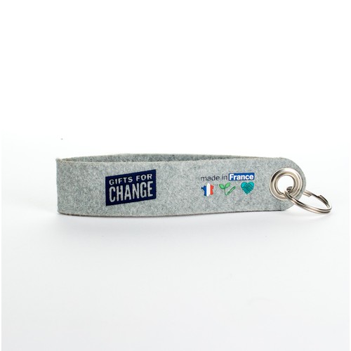 Porte clé en feutrine végétale made in France type lanière 140x30mm quadri Recto Verso sans étiquette - 2