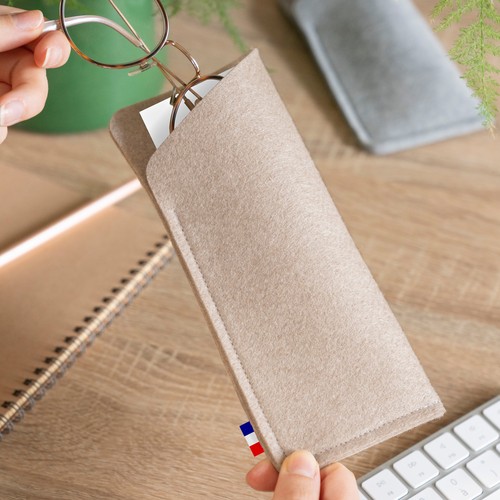 Etui à lunettes en feutrine végétale, personnalisée par transfert quadrichromique, avec étiquette informative - 3