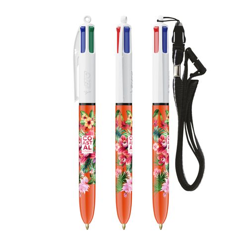 BIC® 4 Couleurs Fine bille + Lanyard, Vêtement professionnel, Objets publicitaires, selection pro, Origine France, textile