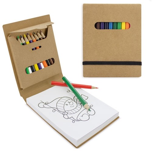 BLOC NOTES DE COLORIAGE  + 12  CRAYONS DE COULEURS "PINTUR"