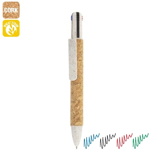 STYLO 4 COULEURS EN LIÈGE ET FIBRE DE BLÉ "YAKO"