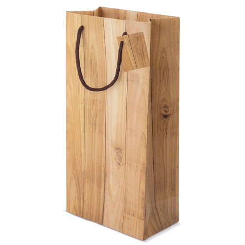BOLSA PAPEL EFECTO MADERA 2 BOTELLAS 